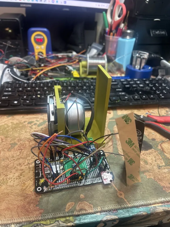 Motor controller bench prototype with wiring and motor
